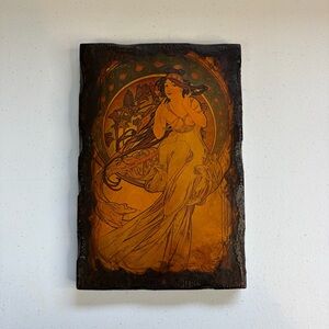 Alphonse Mucha Vintage Wall Art Nouveau Print on wood La Musique Muse The Arts
